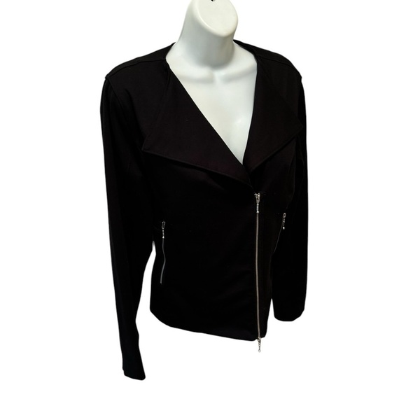 Mara Hoffman GYPSY Black Moto Jacket Sz M Off Center Zipper Pockets Peplum Back - Picture 2 of 9
